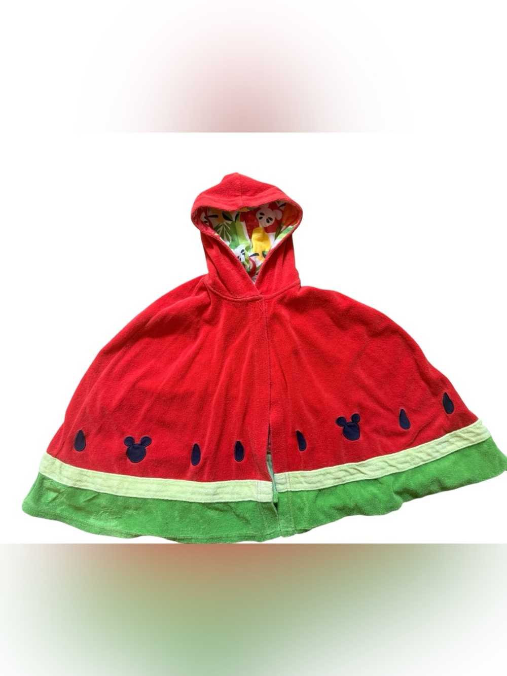 Red Watermelon Mickey Mouse Hooded Toweling Cape